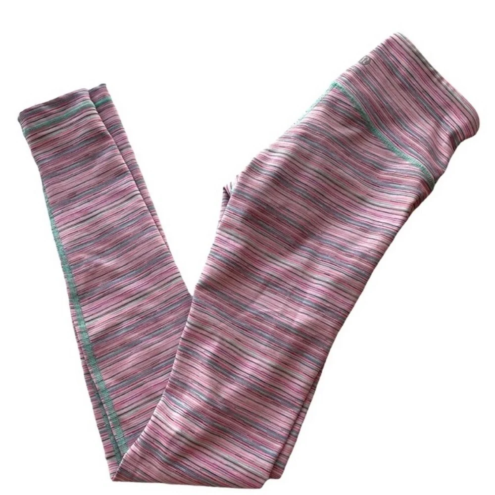 Lululemon Full Length Wunder Under Mint/Pink stripes. With Pockets 4 EUC - Picture 8 of 10